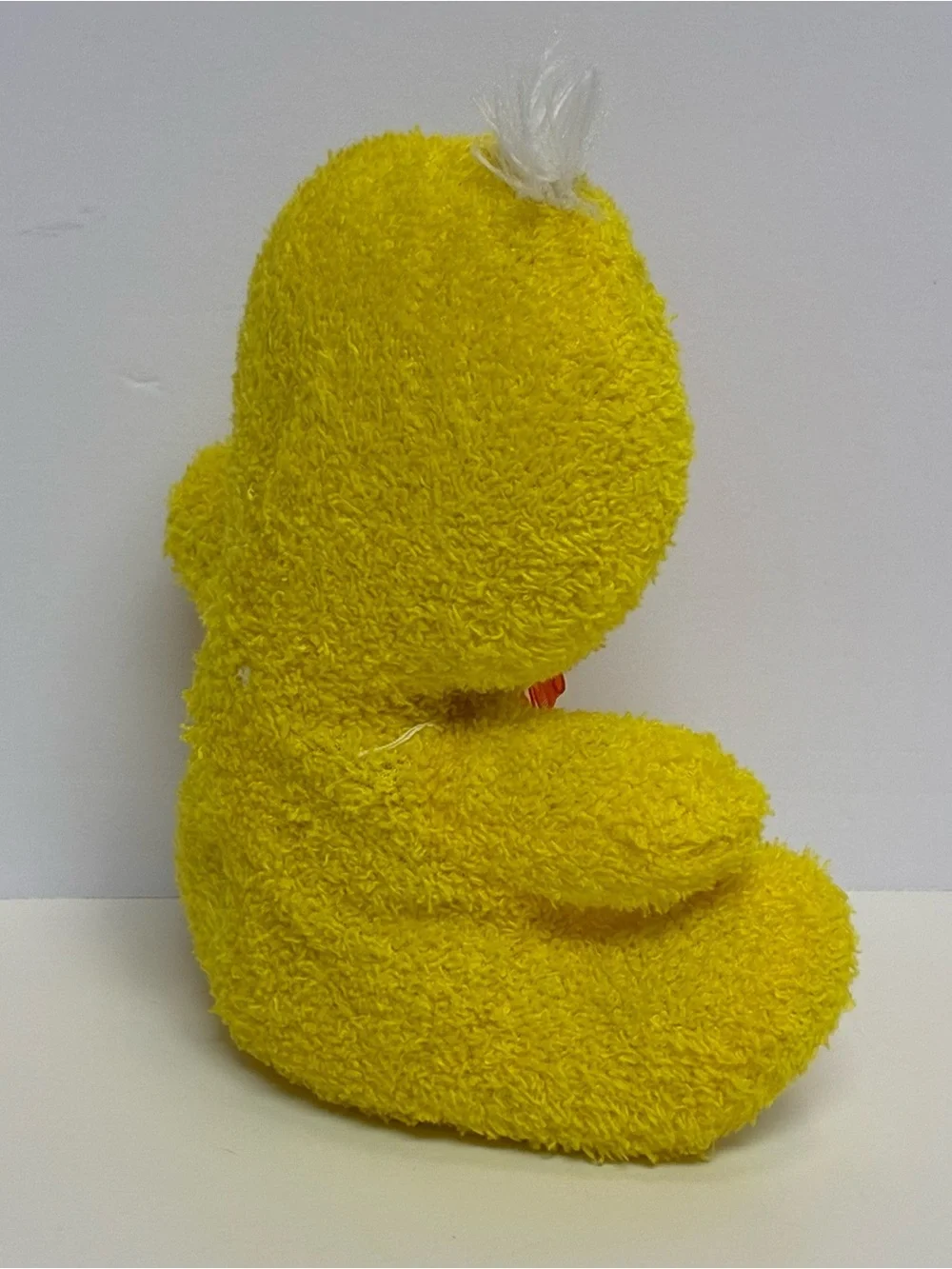 Duck Plush with Bow Yellow Tuft of White Hair Soft 7 in.